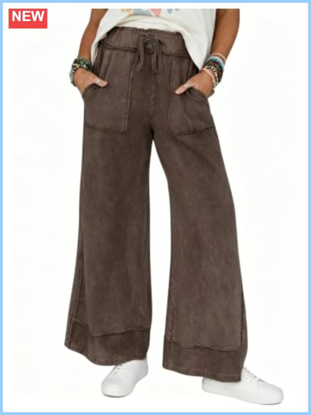 Wide Leg Sweatpants High Rise Elastic Waist with Pockets